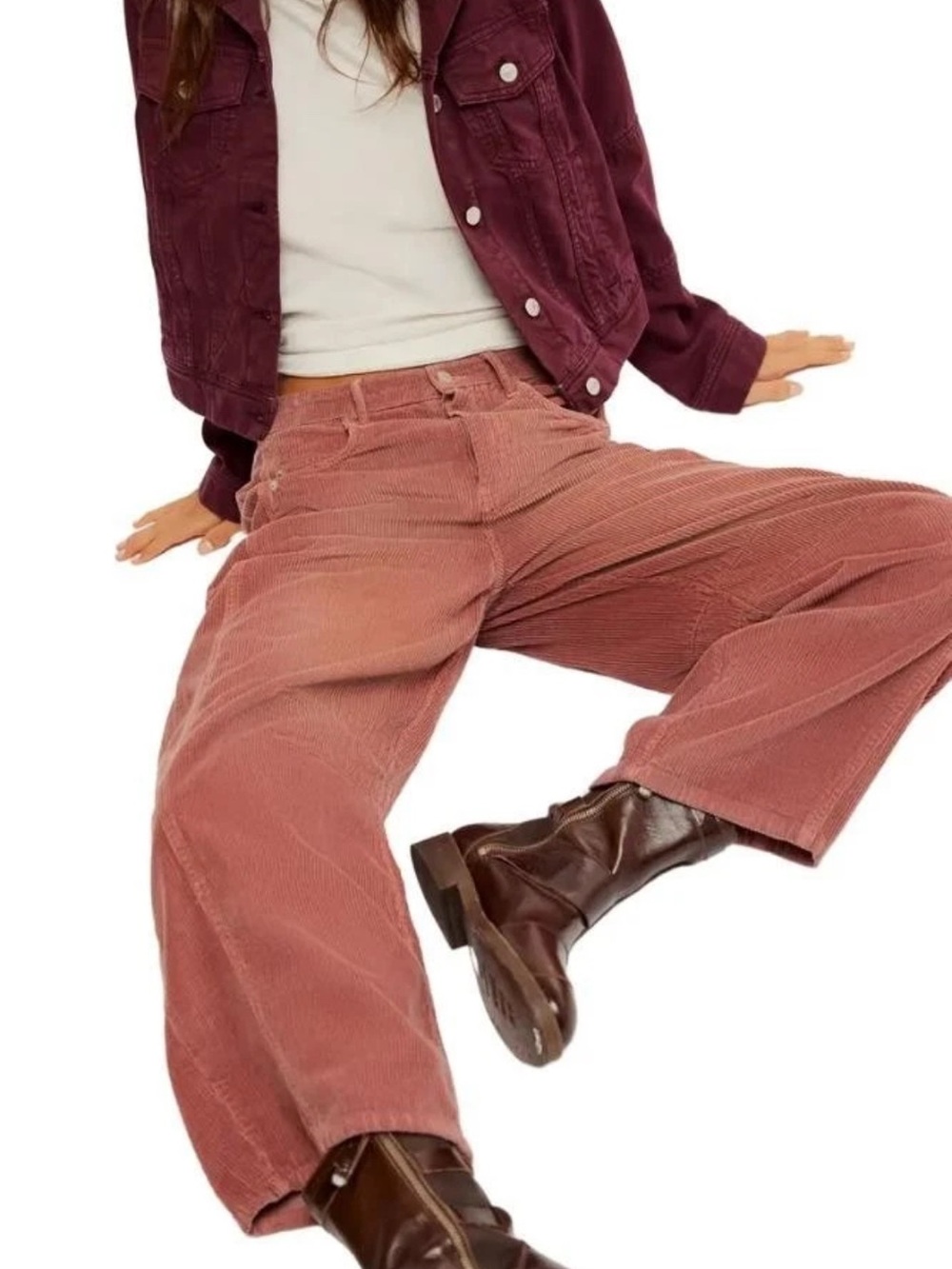 Free People We The Free Good Luck Barrel Corduroy Pants Weathered Rose 24